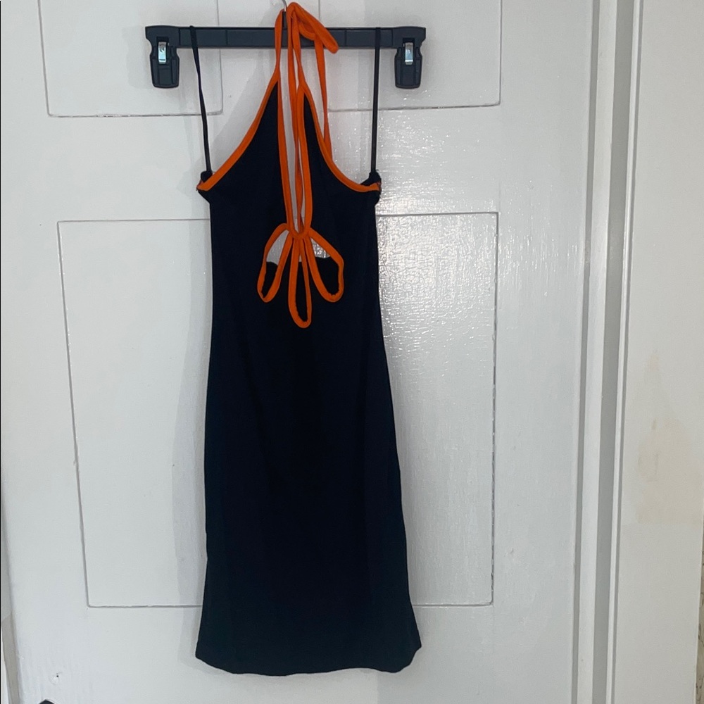 Black Halter Dress with Orange Trim